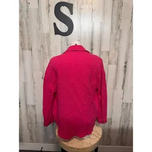 Hot Pink 100% Cotton Gauze Long Sleeve Button Down Shirt Shacket Women's S thumbnail 5