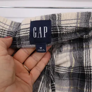 GAP Pajama Pants Womens M Plaid Cream Black Gold Metallic Relaxed Excellent thumbnail 2