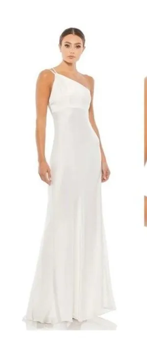 NWT Ieena Mac Duggal One Shoulder Double Strap Gown 8 White Bridal Formal 26266 thumbnail 1