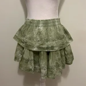 LoveShackFancy Tiered Ruffle Mini Skirt Moss Green Hand Tie Dye Size Medium thumbnail 5