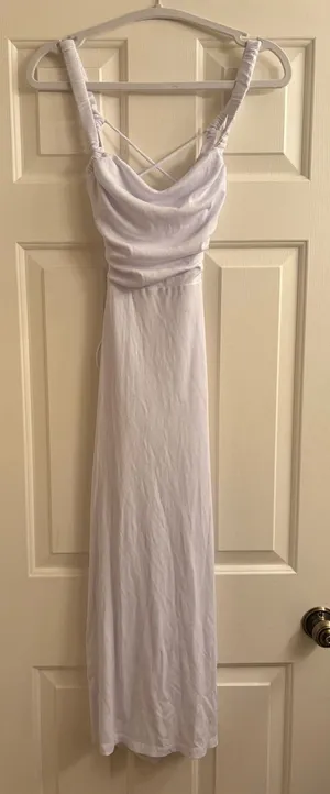 Selfie Leslie White Cowl-Neck Midi Dress with Crisscross Back thumbnail 1