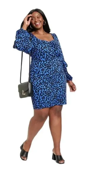 NWOT Womens Ava & Viv Balloon Long Sleeve Animal Print Wrap Dress - Sz 2X thumbnail 1
