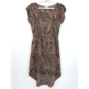 Vintage Toska Hi-Lo Dress Brown Black Leaf Print Summer Short Sleeve Casual Sz L thumbnail 3