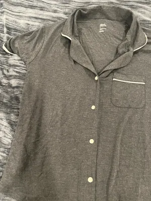Gray Button-Up Shirt with White Trim Pj Top Size L by Stars Above thumbnail 2