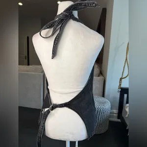 White Fox Boutique Black Denim Halter Vest with Buttons thumbnail 4