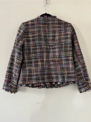 Halogen Black Multicolor Tweed Moto Blazer Jacket Small Petite Fringe Preppy thumbnail 6