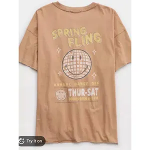 Aerie Brown Graphic T-Shirt Spring Fling‎ Disco Ball Smiley Face Oversized Small thumbnail 2