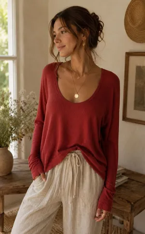 We the Free Oversized Waffleknit Auburn Longsleeve Slouchy Boho Size XS thumbnail 1