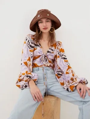 For Love & Lemons Esmeralda Crop Top - Multi Orange S $135‎ thumbnail 1