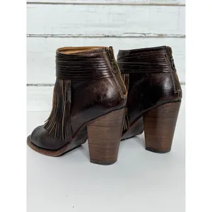 Bed Stu Onset Olivia Fringe Peep Toe Bootie Brown Leather Shoe Size 9.5 thumbnail 6