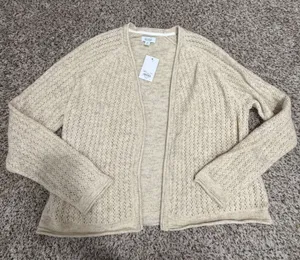 Croft & Barrow Womens XL Beige Metallic Gold Pointelle Open Front Cardigan NWT thumbnail 1