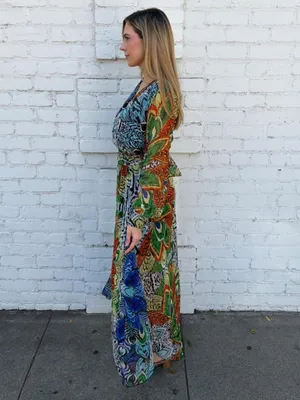NWT Bandolino tropical safari maxi dress with multicolored abstract floral and leaf-like design sz M thumbnail 5