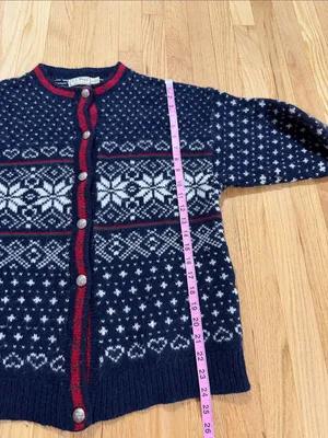 Vintage L.L. Bean Snowflake Wool Nordic Winter Cardigan Sz XL thumbnail 5