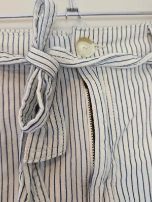 American Eagle Cotton Cream and Blue Striped Shorts with Tie Waist thumbnail 2