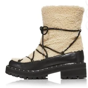 AQUA Fuzz Women’s Leather Lug Sole Sherpa Lace Up Winter Boot Black Size 6.5 thumbnail 3