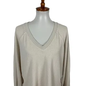 Urban Outfitters Cozy Knit V Neck Long Sleeve Cropped Sweater Top‎ Small Beige thumbnail 2
