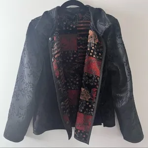 CHRISTOPHER & BANKS Jacket Tapestry Tweed Patchwork Brocade Boho Reversible Sz L thumbnail 3