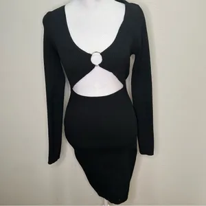 Pretty little thing black ribbed‎ knitted long sleeve Cut-Out Dress size M thumbnail 3