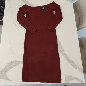 Abercrombie & Fitch NWT Off The Shoulder Midi Sweater Dress Womens Medium Copper thumbnail 3
