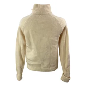 J.Crew Womens Cream 100% Wool Ribbed Knit Cardigan Turtleneck Sweater Top Size M thumbnail 3