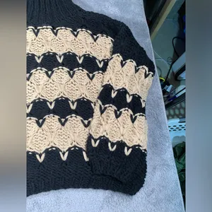 POL Chunky Knit Black and Tan Sweater large turtleneck thumbnail 3