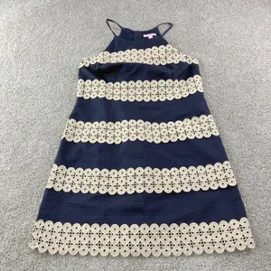 Lilly Pulitzer Navy Gold Eyelet Halter Dress Style‎ 11561 Size 6 Party Formal thumbnail 1