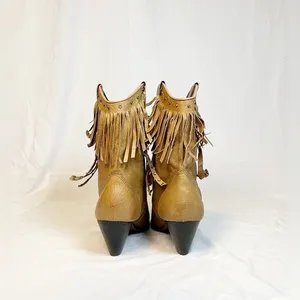 Santa Fe Boot Co Tan Leather Studded Rhinestone Fringe Cowgirl Western Boots~9~ thumbnail 5