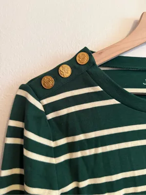 J. Crew Perfect-fit long-sleeve crewneck T-shirt with lion buttons‎ in stripe thumbnail 3