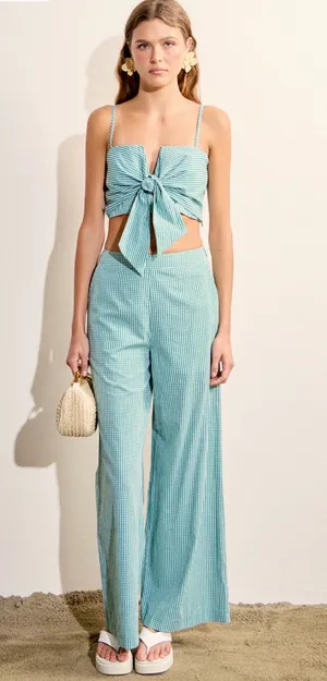 English Factory GINGHAM TWIST CROP TOP & Pants Kelly Green thumbnail 1