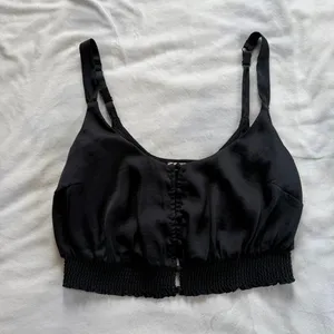 Free People Intimately You Honey Black Satin Crop Top Size Small Boho Indie thumbnail 3
