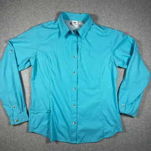 White Sierra Womens Medium Turquoise Ripstop Hiking Trail Shirt Roll Tab Sleeve thumbnail 1
