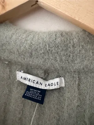 American‎ Eagle NWT Sage Green Ribbed Collar Cropped Sweater thumbnail 6