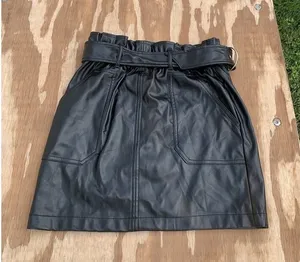 Haute Monde S Faux Leather Belted Mini‎ Skirt in Black Small Biker Goth Summer thumbnail 1