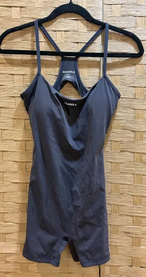 Adanola Women's Charcoal Blue One-Piece Swim Romper in Dark Gray thumbnail 1