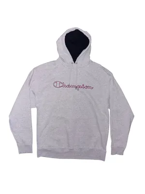 Champion Light Gray Pullover Hoodie with Red Script Logo thumbnail 4