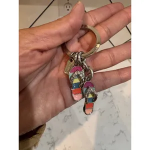 Coach Legacy Stripe flip-flop keychain rainbow stripes sparkling rhinestone Y2K thumbnail 4