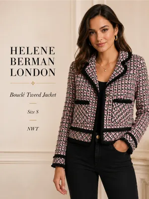 Helene Berman Pink and Black Bouclé Tweed Jacket thumbnail 2