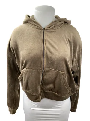 H&M Women's Brown Fleece Full Zip Hoodie Hooded Long Sleeve Sweatshirt Top XL thumbnail 1