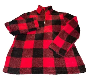 Ethyl Clothing Gorpcore Winter Pullover Women XL Red Black Buffalo Plaid Sherpa thumbnail 1