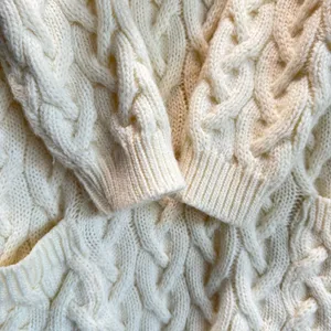 Vintage‎ Italian Cable Knit Tunic Sweater with Pockets Cream Wool Size M thumbnail 4