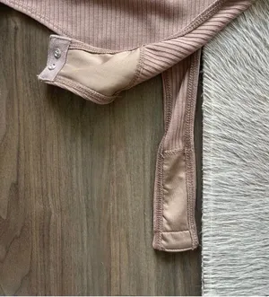 Privacy Please Bodysuit Tan Ribbed Long Sleeve Snap Front Top thumbnail 11