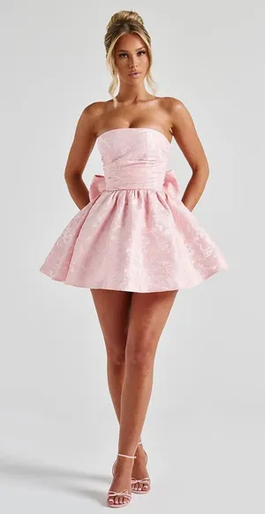 NWT Babyboo Salome Mini Dress Blush Jacquard Fit & Flare Cocktail Dress Size M thumbnail 1