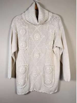 Vtg Colleens Collectables Ivory‎ Chunky Knit Turtleneck Sweater Tunic Dress thumbnail 1