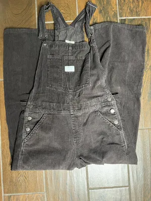 Levi’s Premium Wide Leg Corduroy Brown Overalls Women’s XS thumbnail 2