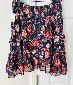 Anthropologie Asymmetrical Smocking Ruffles Mini Skirt, Size S thumbnail 6