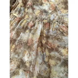 Danielle‎ Bernstein Yellow Floral Sheer Puff Sleeve Summer Dress Coquette Fairy thumbnail 2
