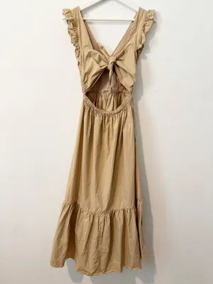 Mable Cotton Poplin Tiered Midi Dress Size Small Tan Cottagecore Milkmaid Boho thumbnail 12