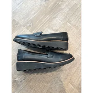 Clarks Collection Black Leather Penny‎ Loafer Wedge Shoes Ultimate Comfort 13288 thumbnail 3