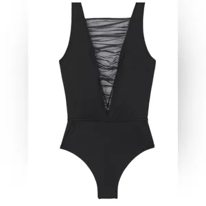 Victoria's Secret Black Mesh Detail Open Back Bodysuit Size S‎ thumbnail 3
