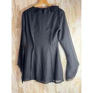White Fox Black Sheer Ruffle Tie Front Bell‎ Sleeve Mini Dress S thumbnail 2